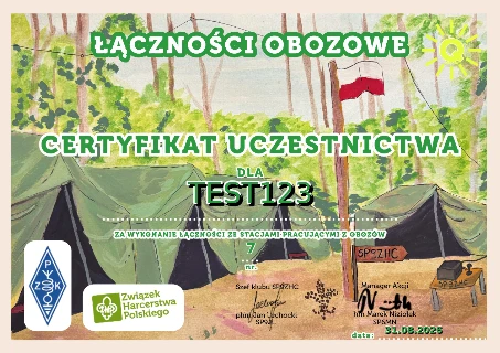 Certyfikat Udziału w AKCJI ŁĄCZNOŚCI OBOZOWE 2026
